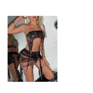 SHEIN Ripped Patchwork Mesh Two Piece Set